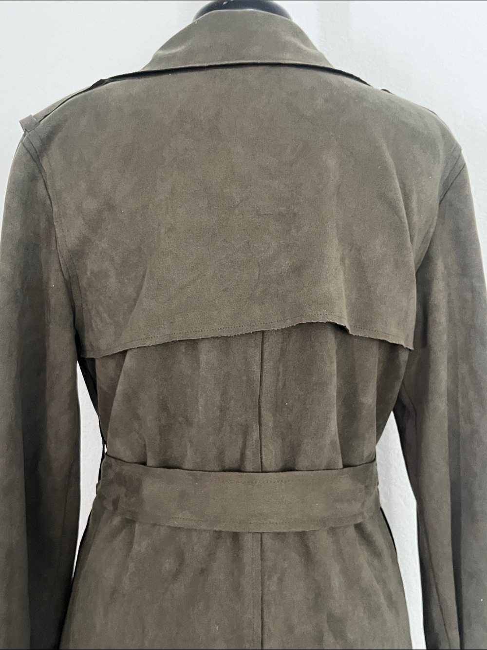 Anthropologie  Olive Green Suede Trench Coat with Belt - Picture 11 of 16